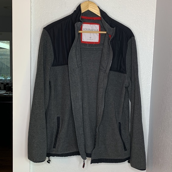 Aeropostale grey black fleece full zip long sleeve jacket 3 front pockets - Picture 4 of 6